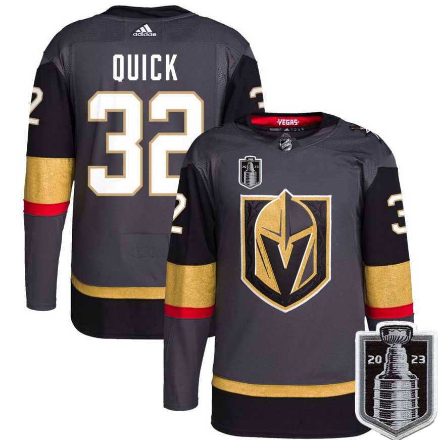 Mens Vegas Golden Knights #32 Jonathan Quick Gray 2023 Stanley Cup Final Stitched Jersey Dzhi